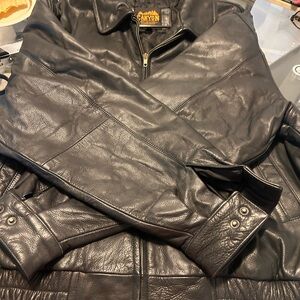 Canon Black Leather Bomber Jacket with Zip